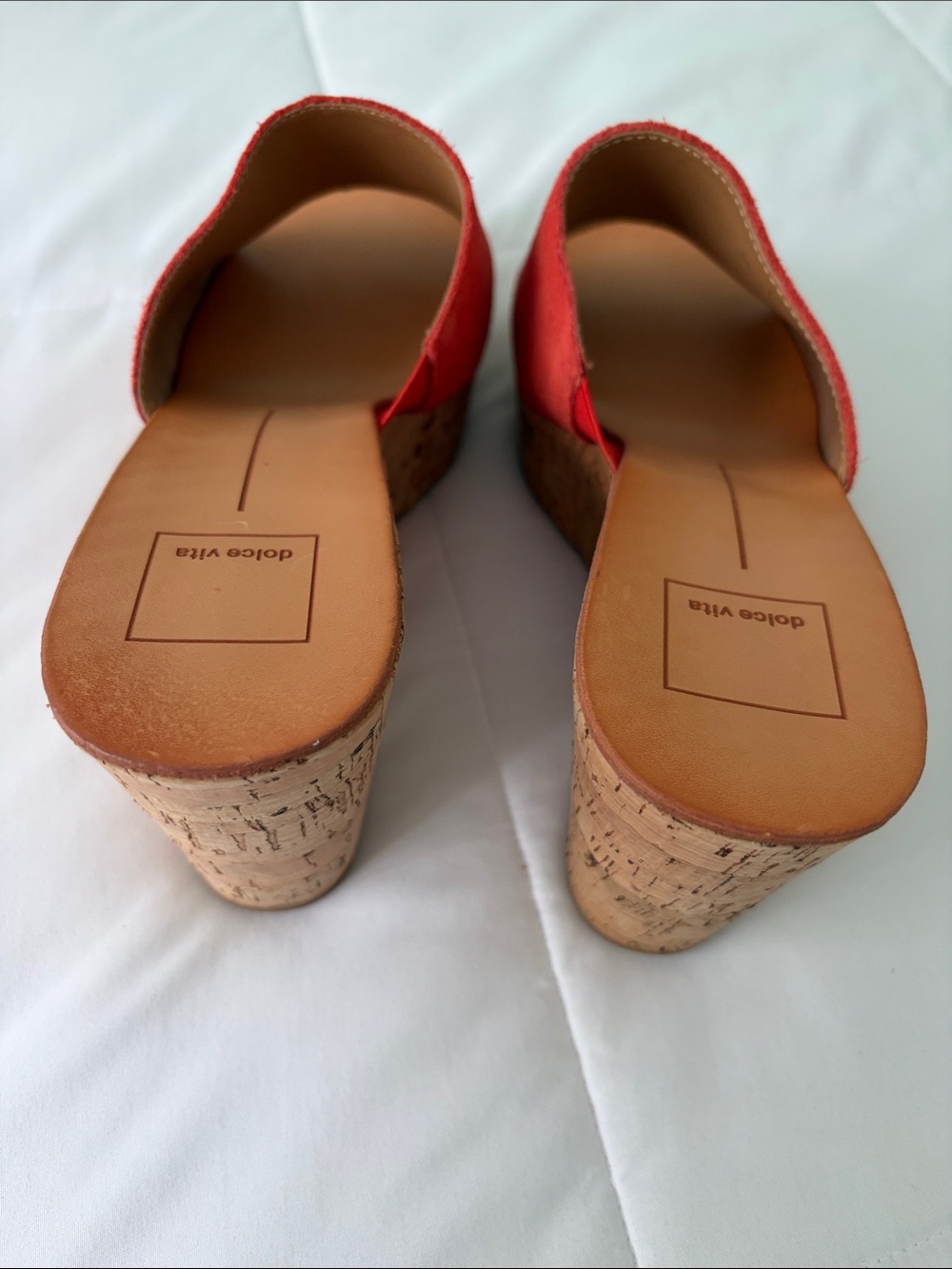 Dolce Vita Orange Suede Cork Wedge Mules - Picture 6 of 10